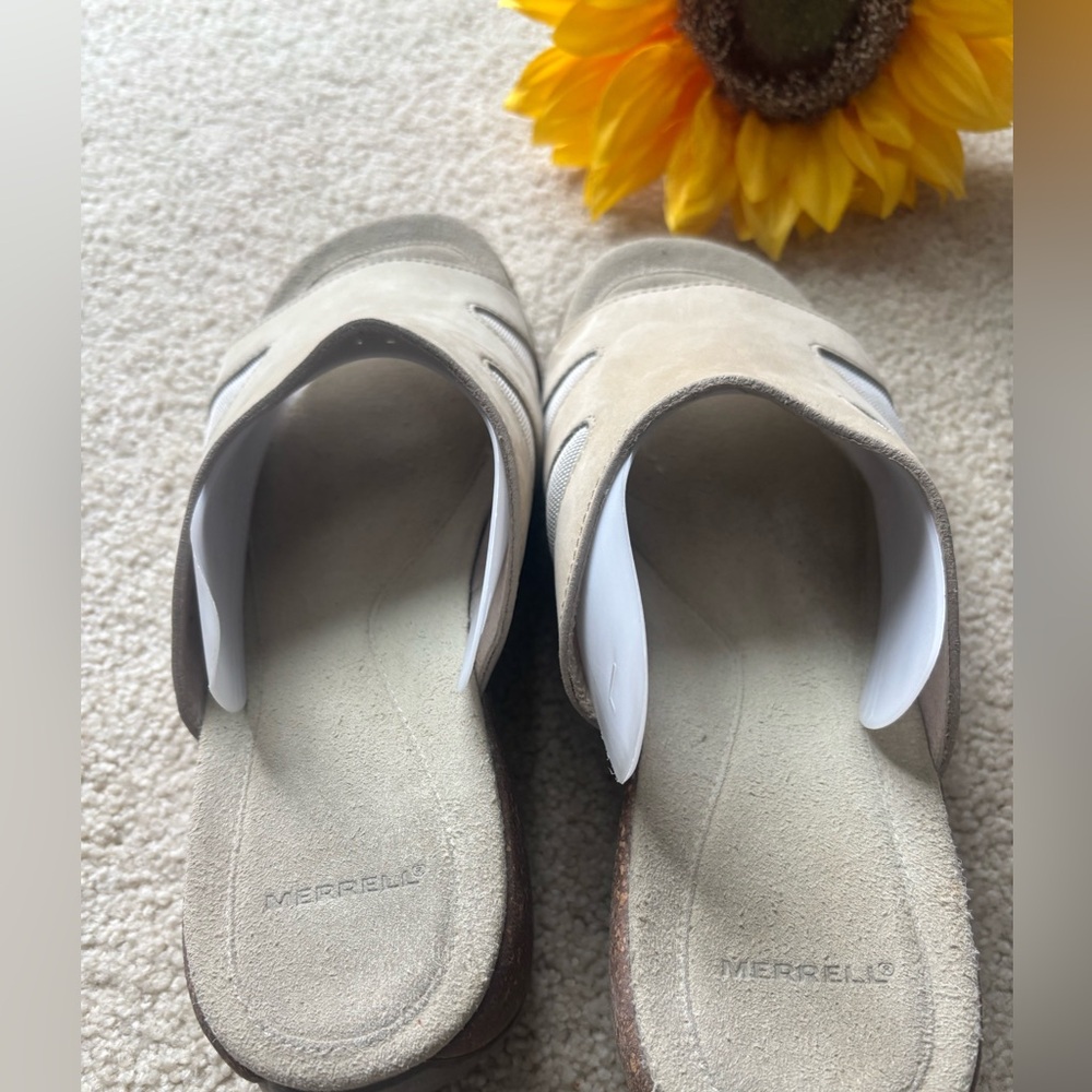 Merrell Leather Slide Sandals Comfort Footbed Neutral | Women’s - Picture 6 of 8